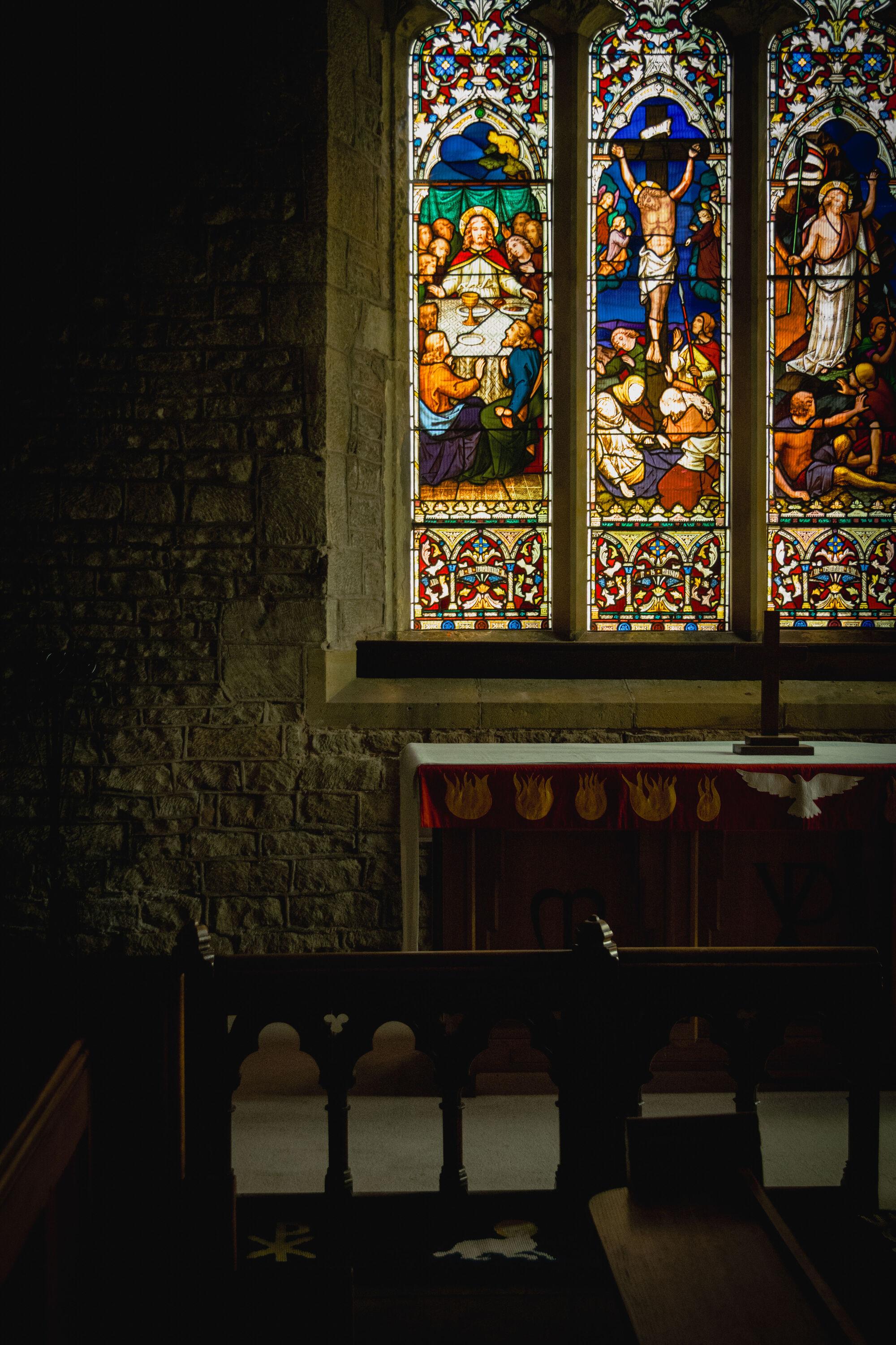 Detail of a stained-glass window.